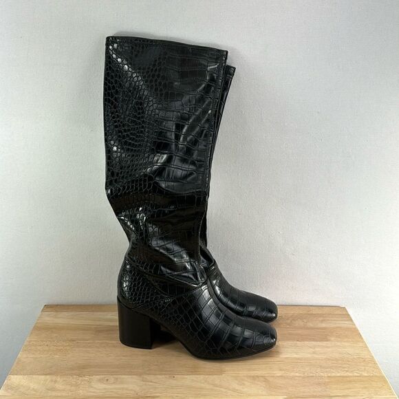 Franco Sarto Tribute Tall Boot- Black Croc- Size 9 M- NIB - Picture 2 of 7